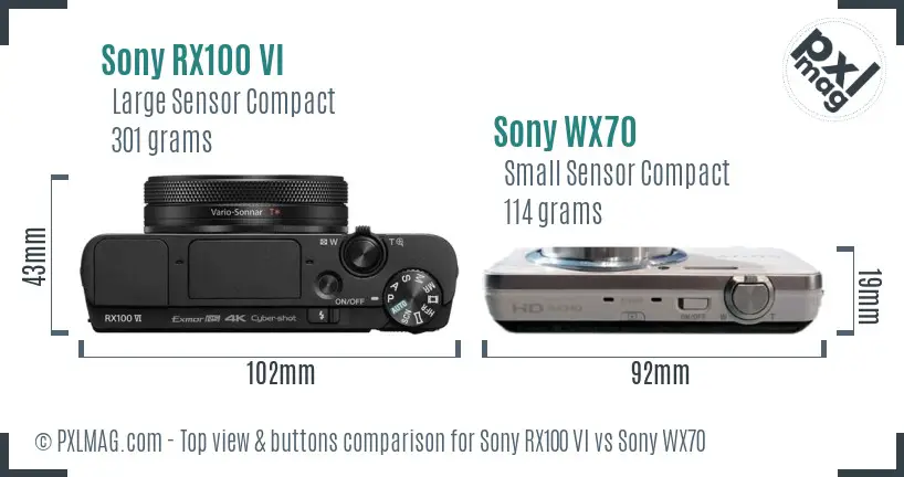 Sony RX100 VI vs Sony WX70 top view buttons comparison