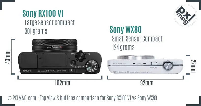 Sony RX100 VI vs Sony WX80 top view buttons comparison