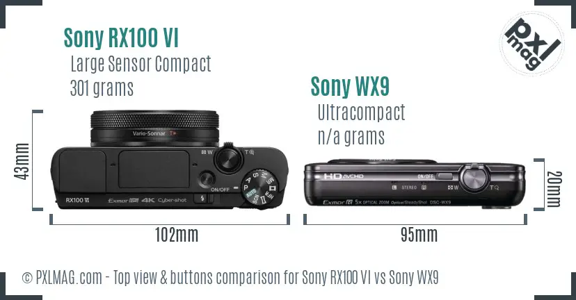 Sony RX100 VI vs Sony WX9 top view buttons comparison