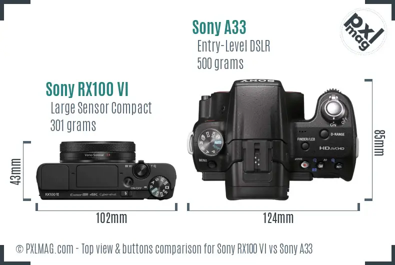 Sony RX100 VI vs Sony A33 top view buttons comparison