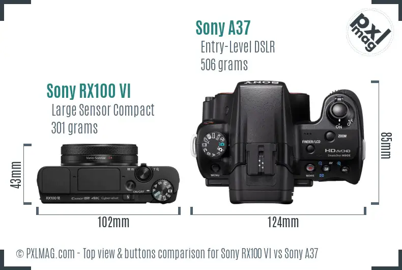 Sony RX100 VI vs Sony A37 top view buttons comparison