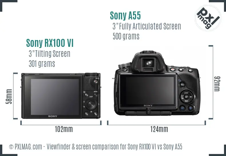 Sony RX100 VI vs Sony A55 Screen and Viewfinder comparison