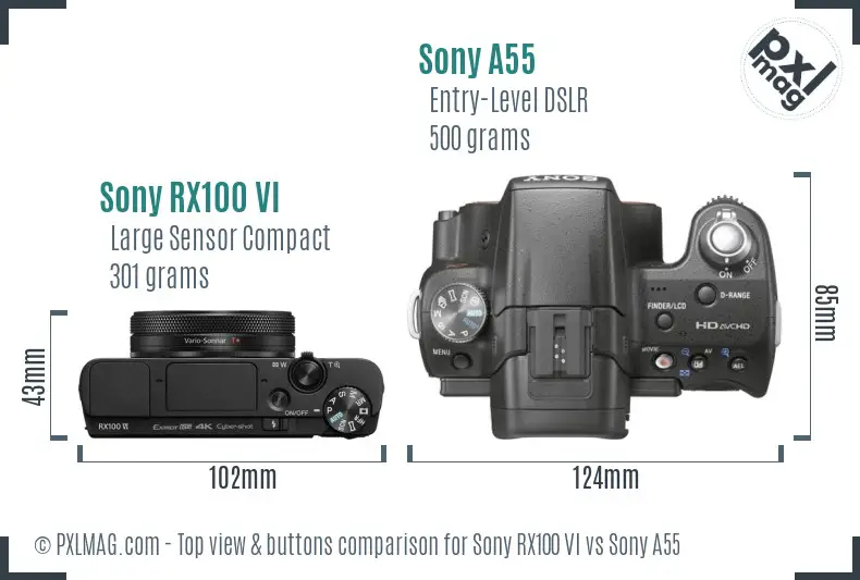 Sony RX100 VI vs Sony A55 top view buttons comparison