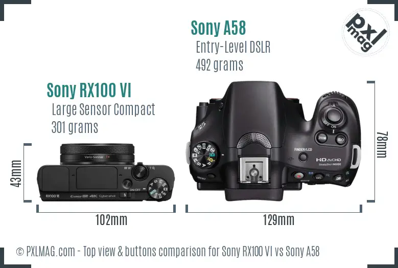 Sony RX100 VI vs Sony A58 top view buttons comparison