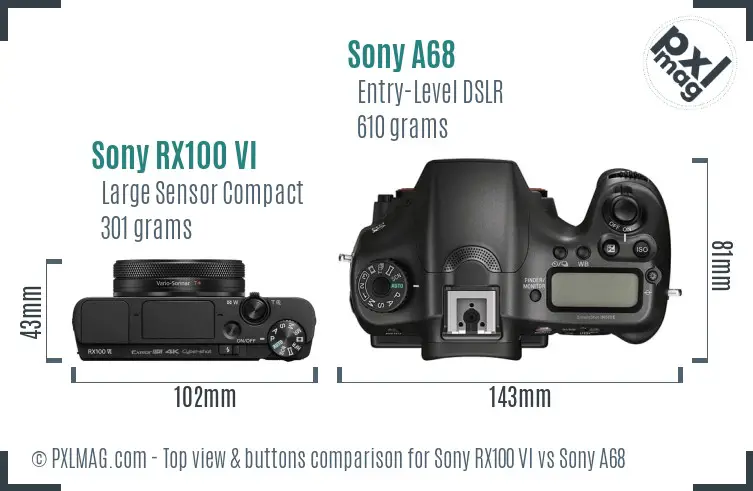 Sony RX100 VI vs Sony A68 top view buttons comparison