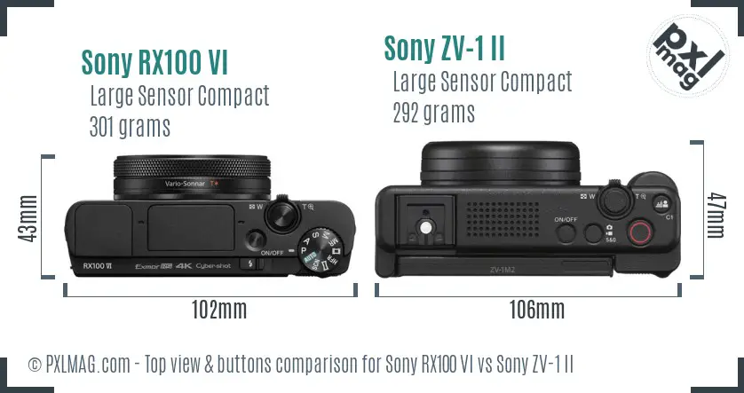 Sony RX100 VI vs Sony ZV-1 II top view buttons comparison