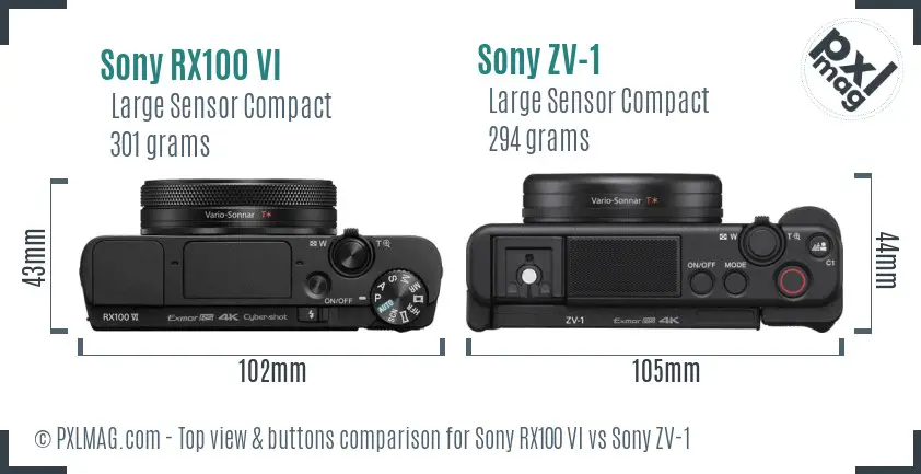 Sony RX100 VI vs Sony ZV-1 top view buttons comparison