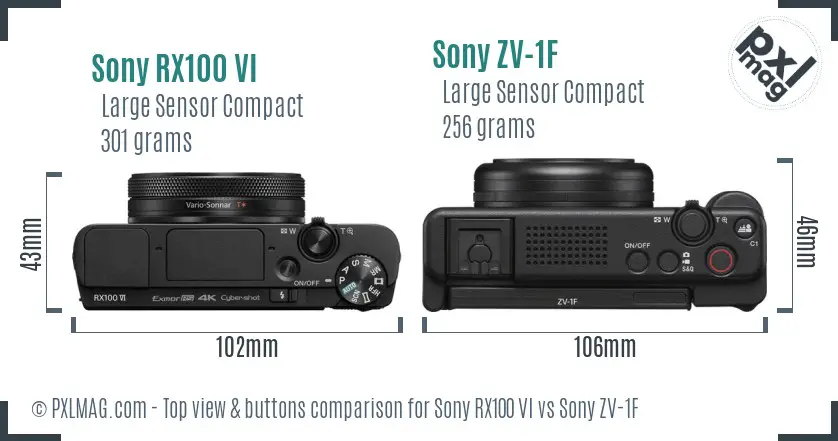 Sony RX100 VI vs Sony ZV-1F top view buttons comparison