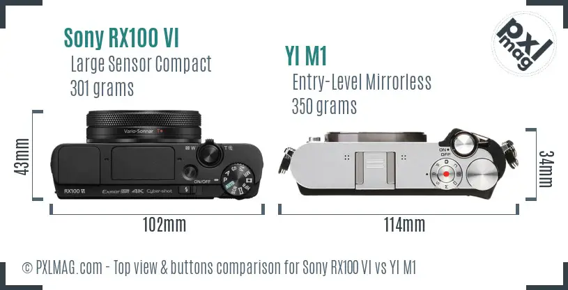 Sony RX100 VI vs YI M1 top view buttons comparison
