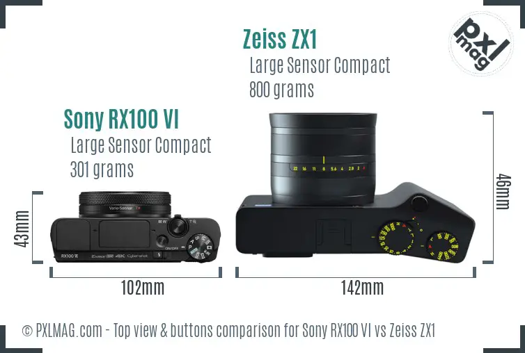 Sony RX100 VI vs Zeiss ZX1 top view buttons comparison