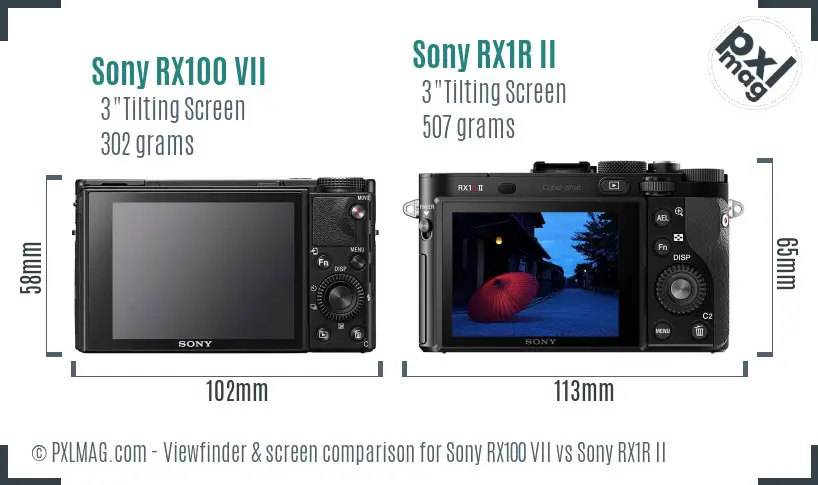 Sony RX100 VII vs Sony RX1R II Screen and Viewfinder comparison