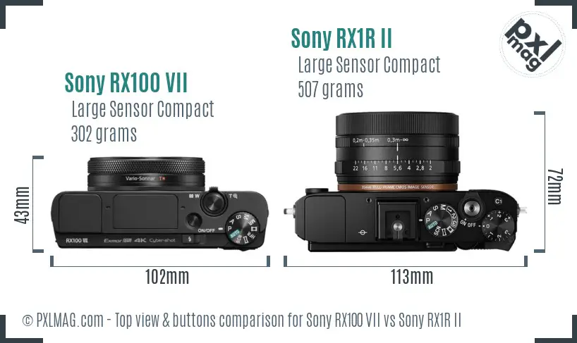 Sony RX100 VII vs Sony RX1R II top view buttons comparison