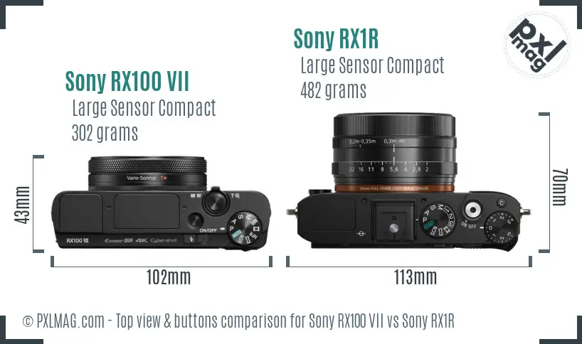Sony RX100 VII vs Sony RX1R top view buttons comparison