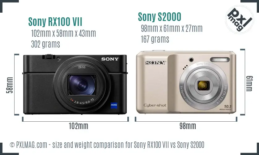 Sony RX100 VII vs Sony S2000 size comparison