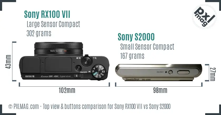 Sony RX100 VII vs Sony S2000 top view buttons comparison