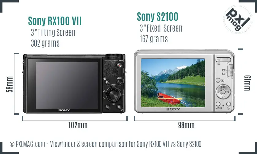 Sony RX100 VII vs Sony S2100 Screen and Viewfinder comparison