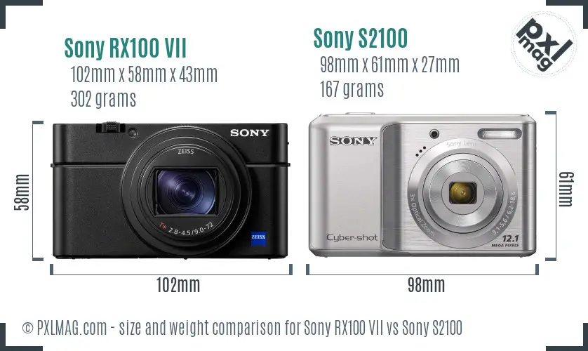 Sony RX100 VII vs Sony S2100 size comparison