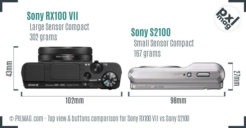 Sony RX100 VII vs Sony S2100 top view buttons comparison