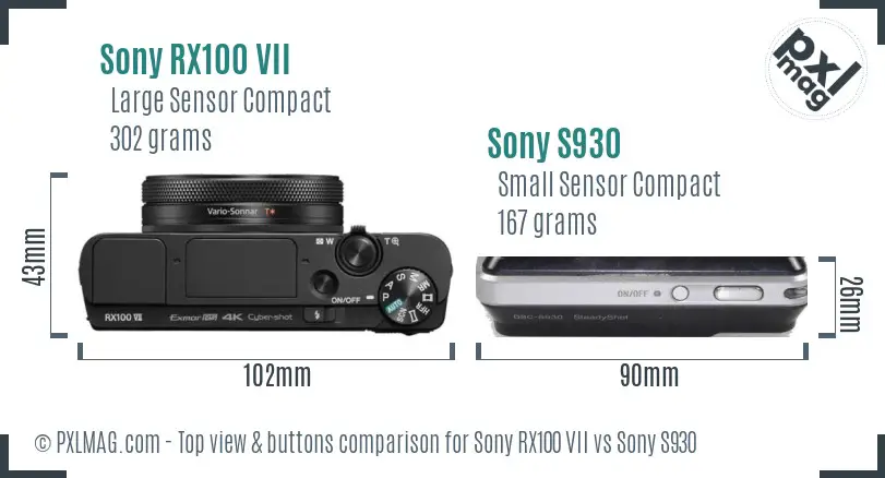 Sony RX100 VII vs Sony S930 top view buttons comparison