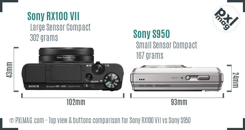 Sony RX100 VII vs Sony S950 top view buttons comparison
