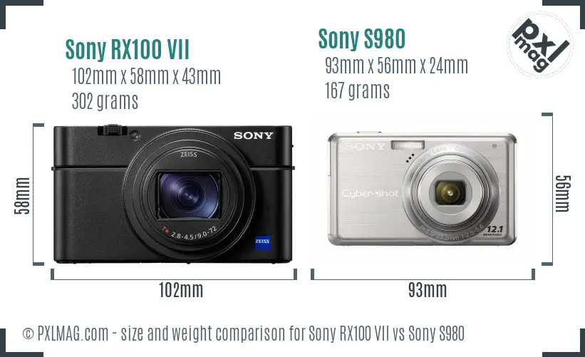 Sony RX100 VII vs Sony S980 size comparison