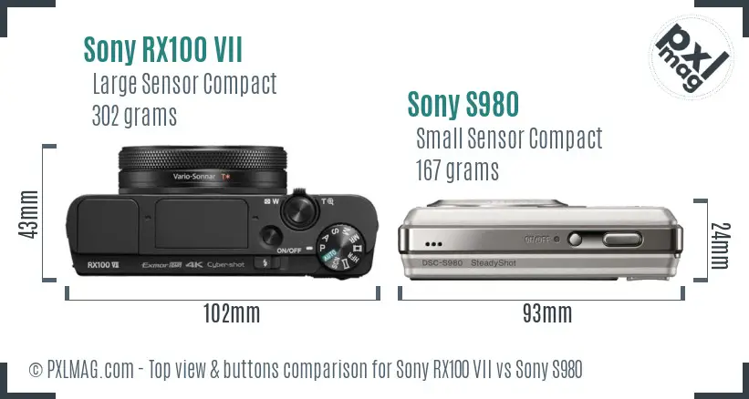 Sony RX100 VII vs Sony S980 top view buttons comparison