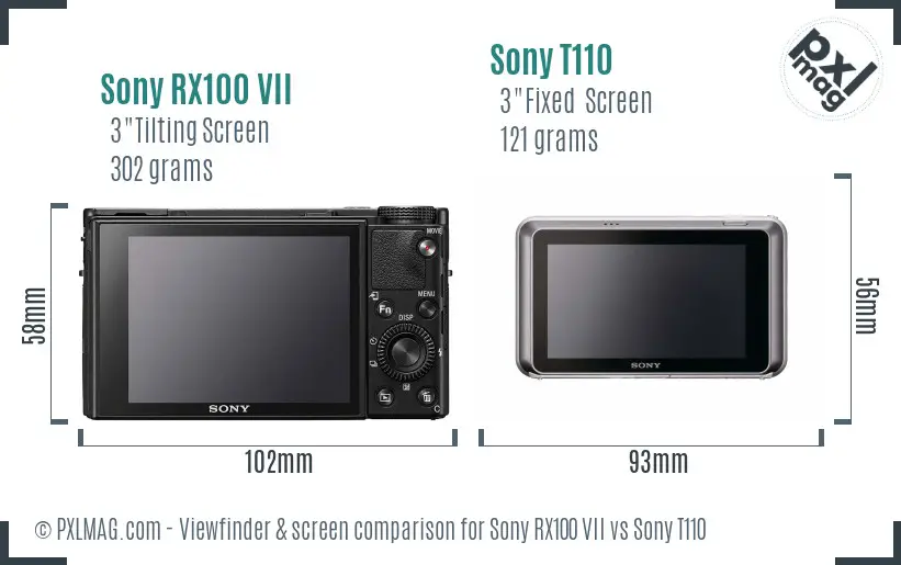Sony RX100 VII vs Sony T110 Screen and Viewfinder comparison