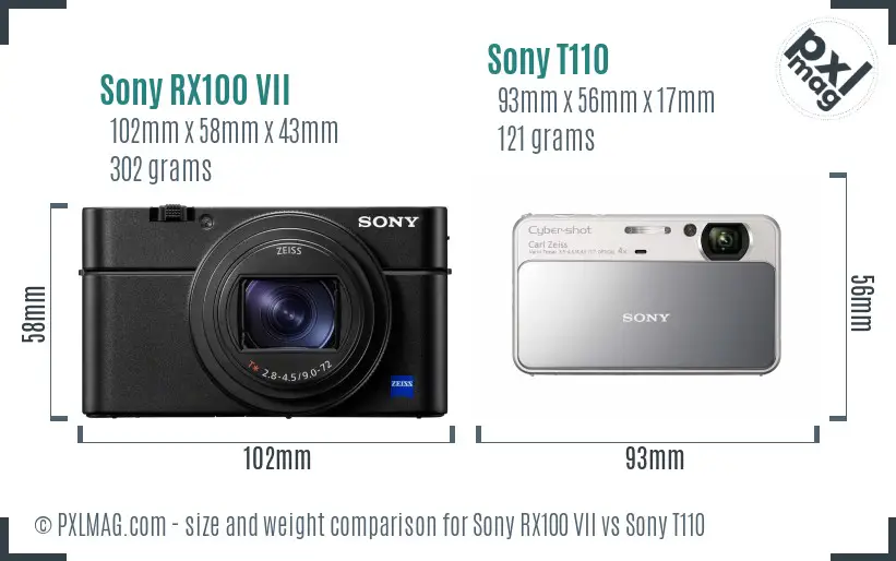 Sony RX100 VII vs Sony T110 size comparison