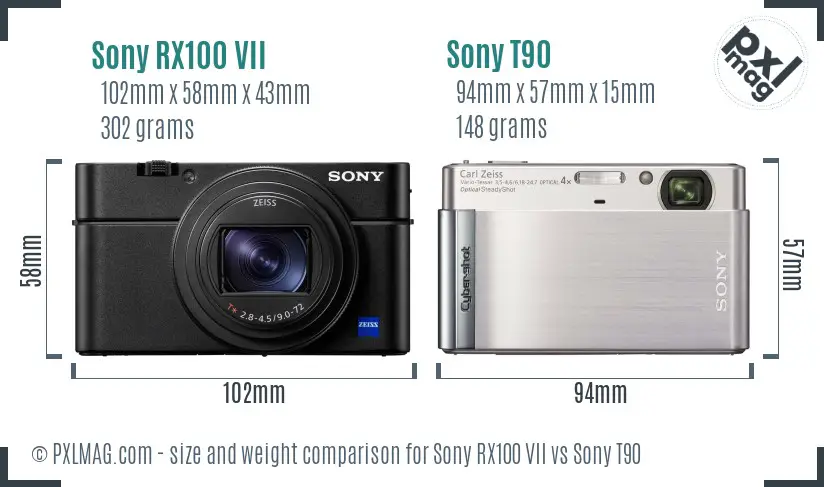 Sony RX100 VII vs Sony T90 size comparison