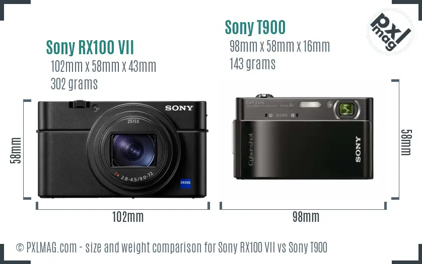 Sony RX100 VII vs Sony T900 size comparison