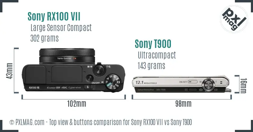 Sony RX100 VII vs Sony T900 top view buttons comparison