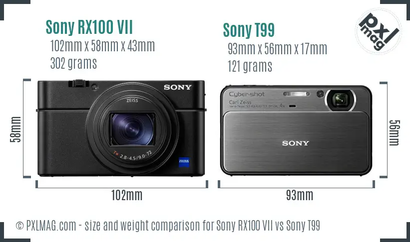 Sony RX100 VII vs Sony T99 size comparison