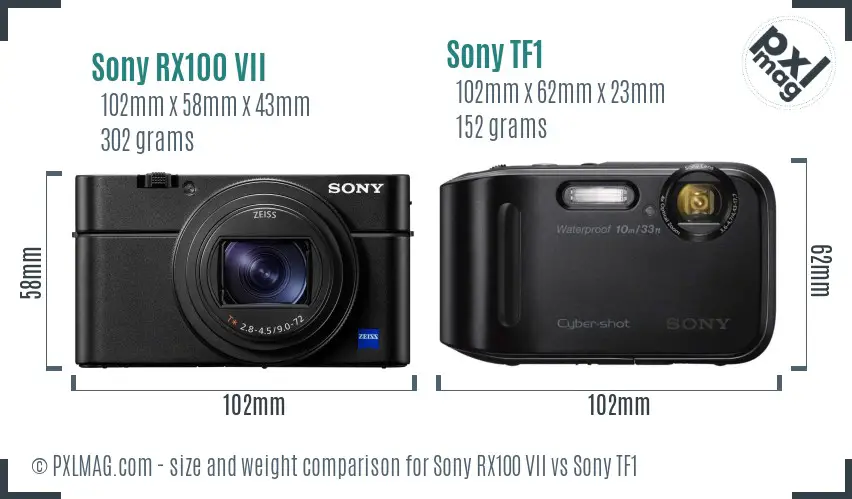Sony RX100 VII vs Sony TF1 size comparison