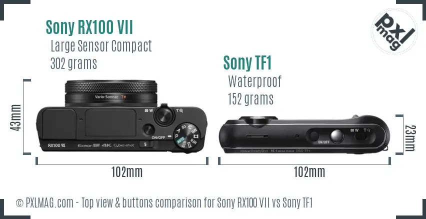 Sony RX100 VII vs Sony TF1 top view buttons comparison