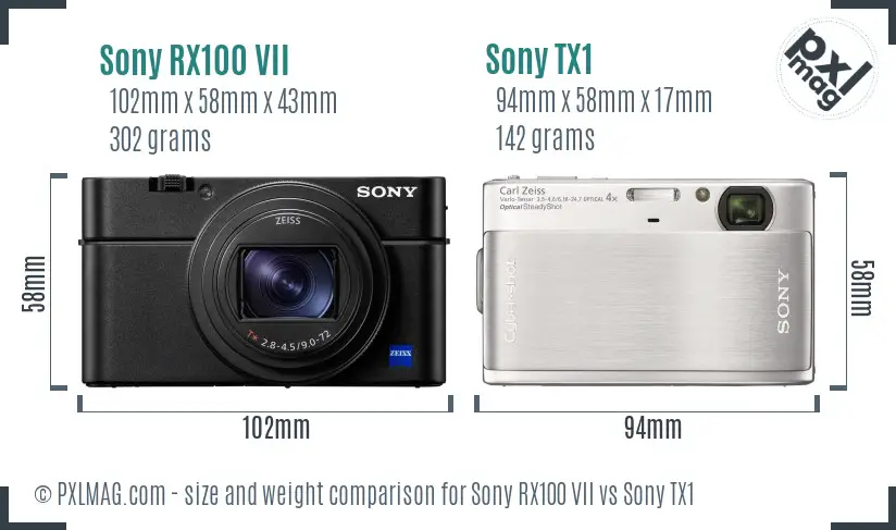 Sony RX100 VII vs Sony TX1 size comparison