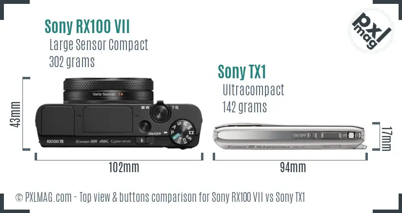 Sony RX100 VII vs Sony TX1 top view buttons comparison