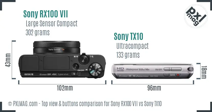 Sony RX100 VII vs Sony TX10 top view buttons comparison