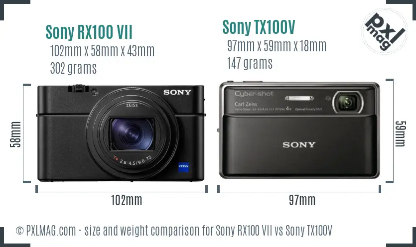 Sony RX100 VII vs Sony TX100V size comparison