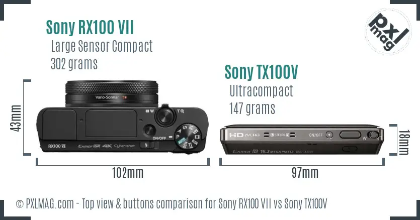 Sony RX100 VII vs Sony TX100V top view buttons comparison
