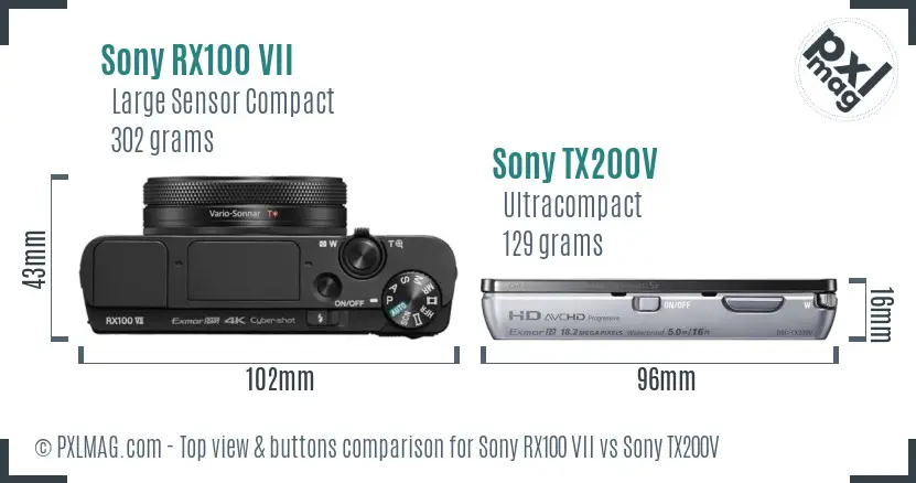 Sony RX100 VII vs Sony TX200V top view buttons comparison