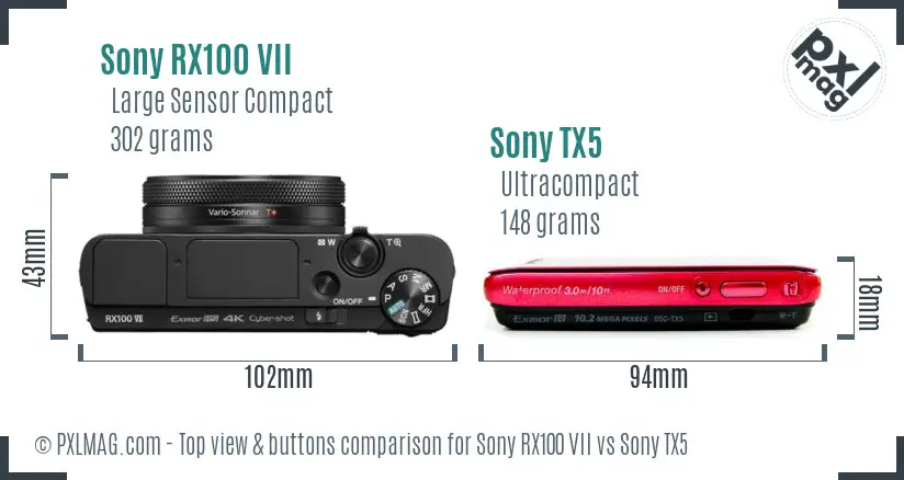 Sony RX100 VII vs Sony TX5 top view buttons comparison