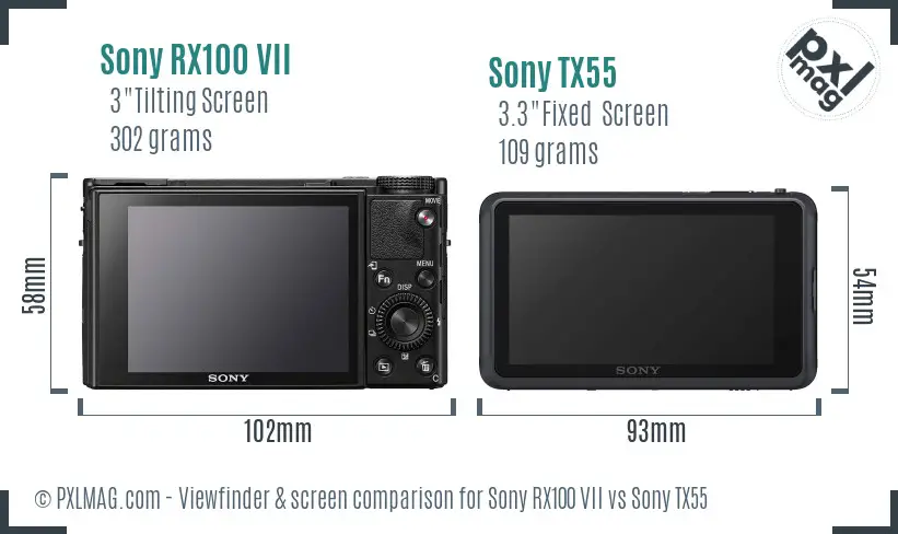 Sony RX100 VII vs Sony TX55 Screen and Viewfinder comparison