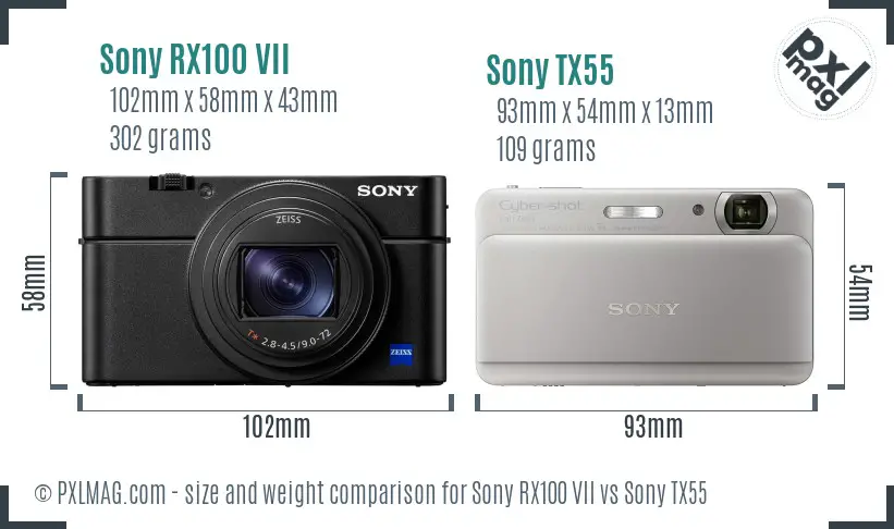 Sony RX100 VII vs Sony TX55 size comparison