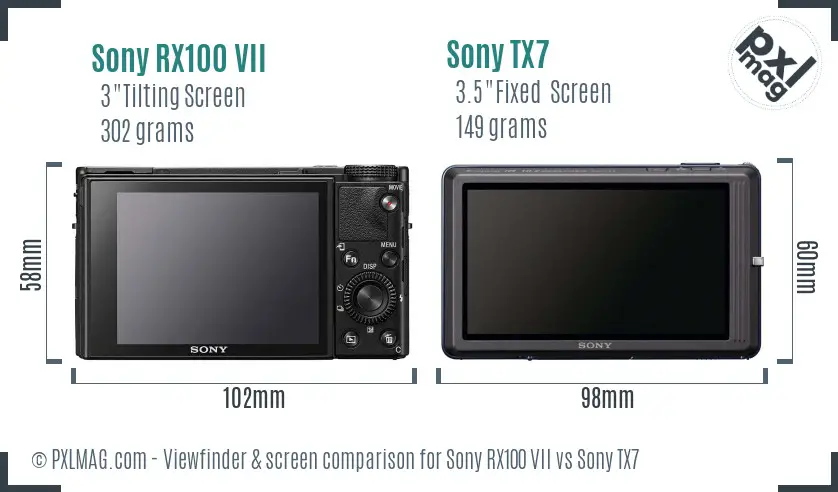 Sony RX100 VII vs Sony TX7 Screen and Viewfinder comparison