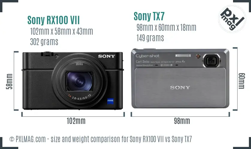 Sony RX100 VII vs Sony TX7 size comparison