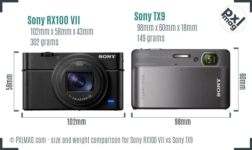 Sony RX100 VII vs Sony TX9 size comparison