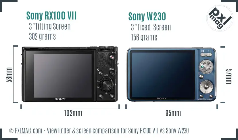 Sony RX100 VII vs Sony W230 Screen and Viewfinder comparison