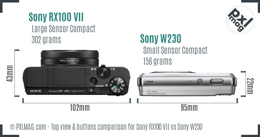Sony RX100 VII vs Sony W230 top view buttons comparison