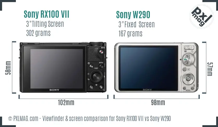 Sony RX100 VII vs Sony W290 Screen and Viewfinder comparison