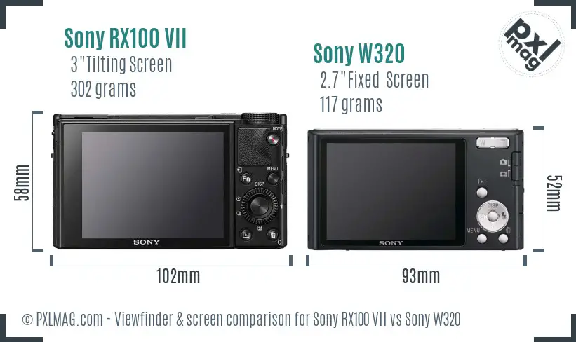 Sony RX100 VII vs Sony W320 Screen and Viewfinder comparison